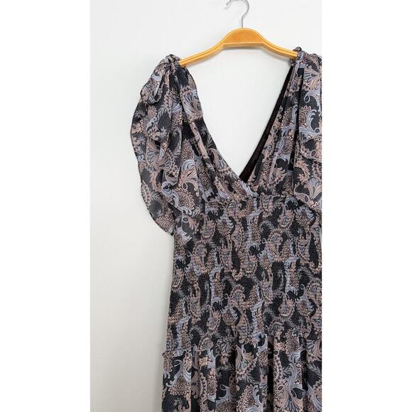 Cinq a Sept Kris Chiffon Dress in Raven Paisley Navy Blue Chiffon Smocked Maxi - Picture 9 of 15